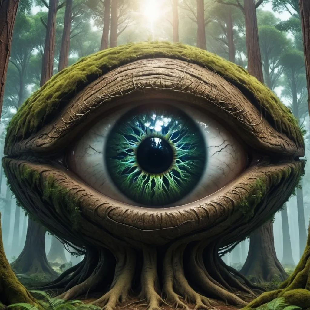 Prompt: Eye Tree Forest, science fiction, realistic, full HD, 4k