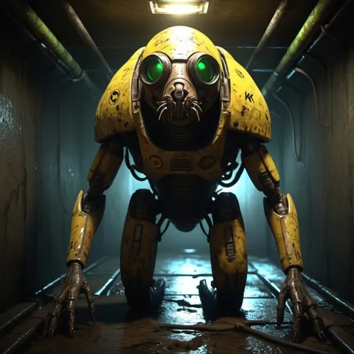 Prompt: radioactive radroach for paranoia board game, marks indicating radioactivity, fullbody, realistic, 4k, ultra HD, detailed, sewer setting, sci-fi, high-quality rendering, atmospheric lighting, intense gaze, professional rendering, atmospheric lighting, detailed facial features, intense expression, realistic shadows, professional, detailed textures,