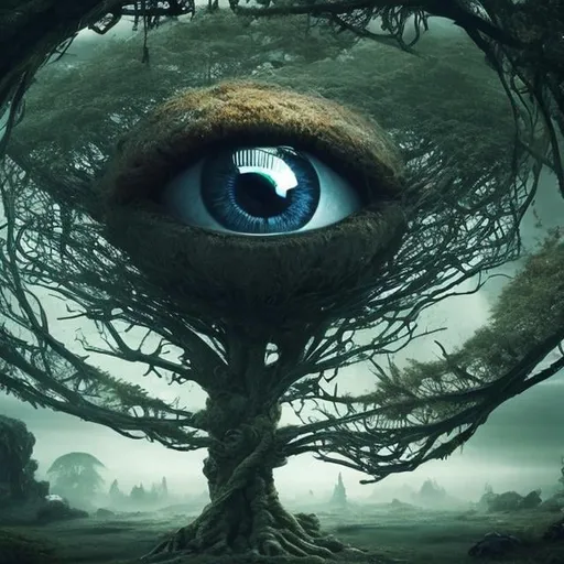 Prompt: Eye Tree Forest, science fiction, realistic, full HD