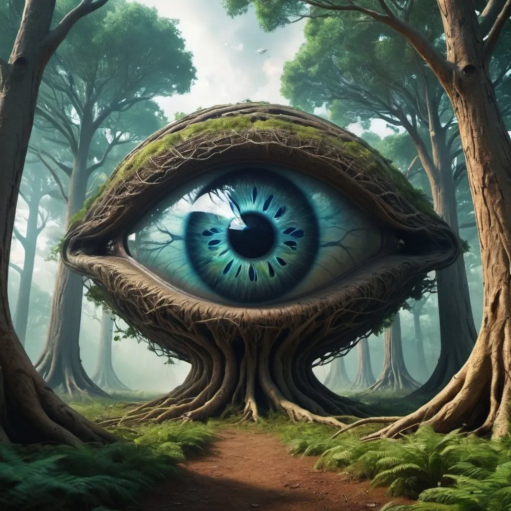 Prompt: Eye Tree Forest, science fiction, realistic, full HD, 4k