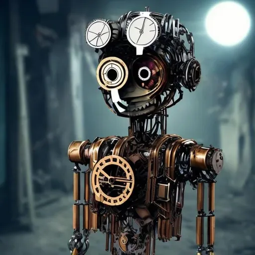 Prompt: design a humanoid clockwork robot in bad condition