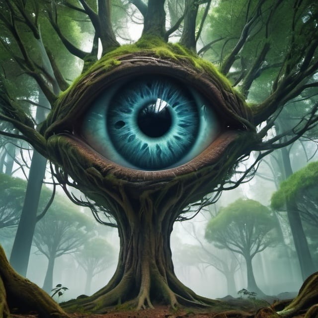 Prompt: Eye Tree Forest, science fiction, realistic, full HD, 4k