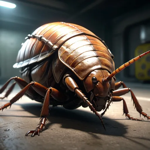 Prompt: Design a giant radioactive cockroach, marks indicating radioactivity, fullbody, realistic, 4k, ultra HD, detailed, sewer setting, sci-fi, high-quality rendering, atmospheric lighting, intense gaze, professional rendering, atmospheric lighting, detailed facial features, intense expression, realistic shadows, professional, detailed textures,