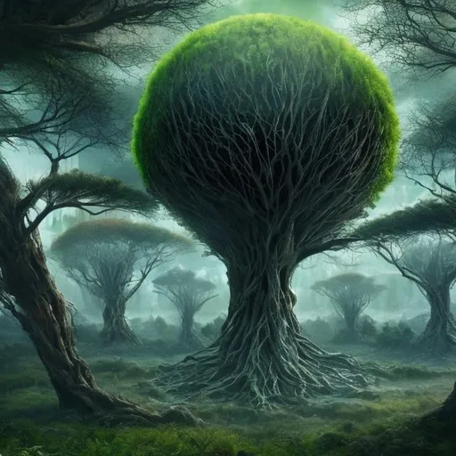 Prompt: Eye Tree Forest, science fiction, realistic, full HD