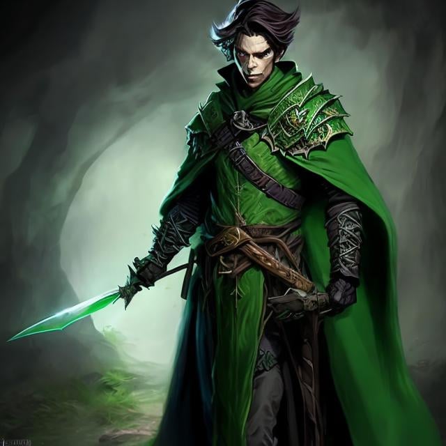 Prompt: dnd 5e, warlock, human variant, green robe, Longbow, realistic, 4k, ultra HD