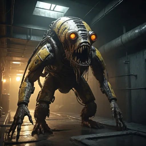 Prompt: giant radioactive radroach, marks indicating radioactivity, fullbody, realistic, 4k, ultra HD, detailed, sewer setting, sci-fi, high-quality rendering, atmospheric lighting, intense gaze, professional rendering, atmospheric lighting, detailed facial features, intense expression, realistic shadows, professional, detailed textures,