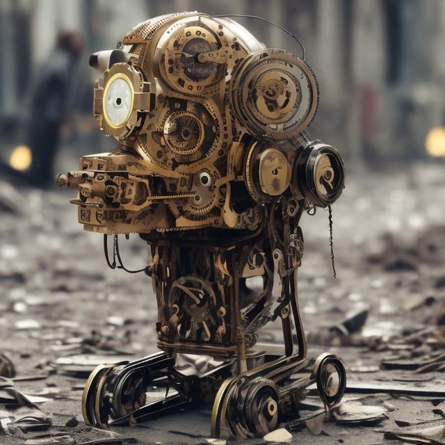 Prompt: design a clockwork robot in bad condition