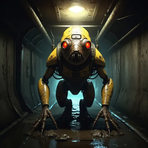 Prompt: radioactive radroach for paranoia board game, marks indicating radioactivity, fullbody, realistic, 4k, ultra HD, detailed, sewer setting, sci-fi, high-quality rendering, atmospheric lighting, intense gaze, professional rendering, atmospheric lighting, detailed facial features, intense expression, realistic shadows, professional, detailed textures,