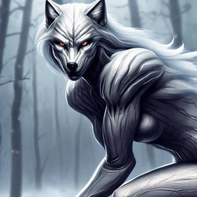 Prompt: silvery illustrated werewolf female, full body, full hd, 4k, realistic, 