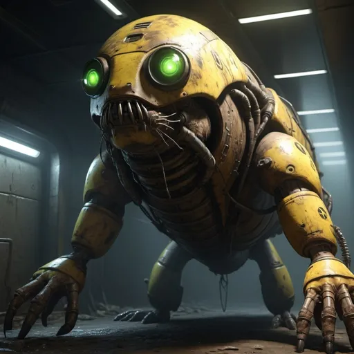 Prompt: giant radioactive radroach, marks indicating radioactivity, fullbody, realistic, 4k, ultra HD, detailed, sewer setting, sci-fi, high-quality rendering, atmospheric lighting, intense gaze, professional rendering, atmospheric lighting, detailed facial features, intense expression, realistic shadows, professional, detailed textures,