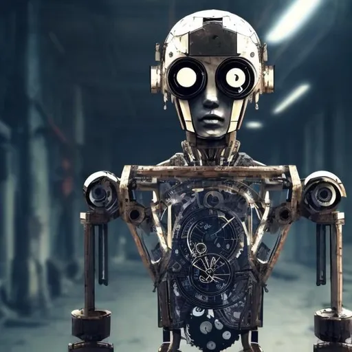 Prompt: design a humanoid clockwork robot in bad condition, full body, realistic, full HD, 4K