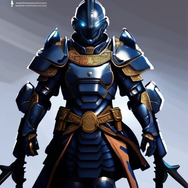 Prompt: Design a paranoia soldier in armor, whose rank is indigo, his armor is generally indigo, malformed, realistic, 4k, ultra HD