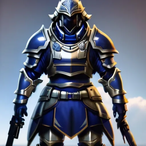 Prompt: Design a paranoia soldier in armor, whose rank is indigo, his armor is generally indigo, malformed, realistic, 4k, ultra HD