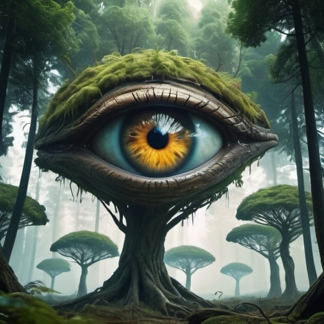 Prompt: Eye Tree Forest, science fiction, realistic, full HD, 4k