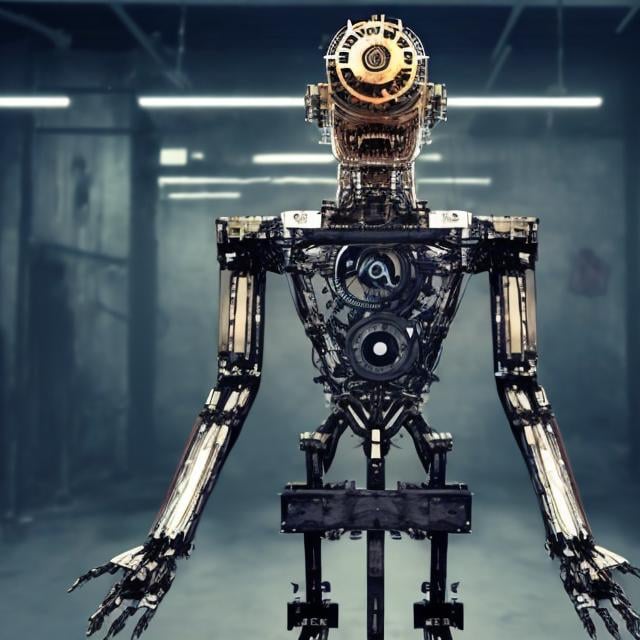 Prompt: design a humanoid clockwork robot in bad condition, full body, realistic, full HD, 4K