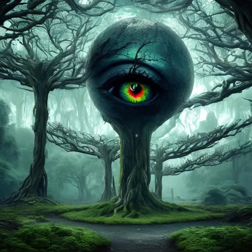 Prompt: Eye Tree Forest, science fiction, realistic, full HD