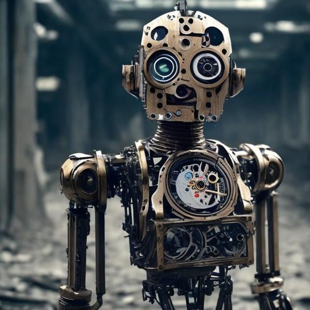 Prompt: design a humanoid clockwork robot in bad condition, full body, realistic, full HD, 4K