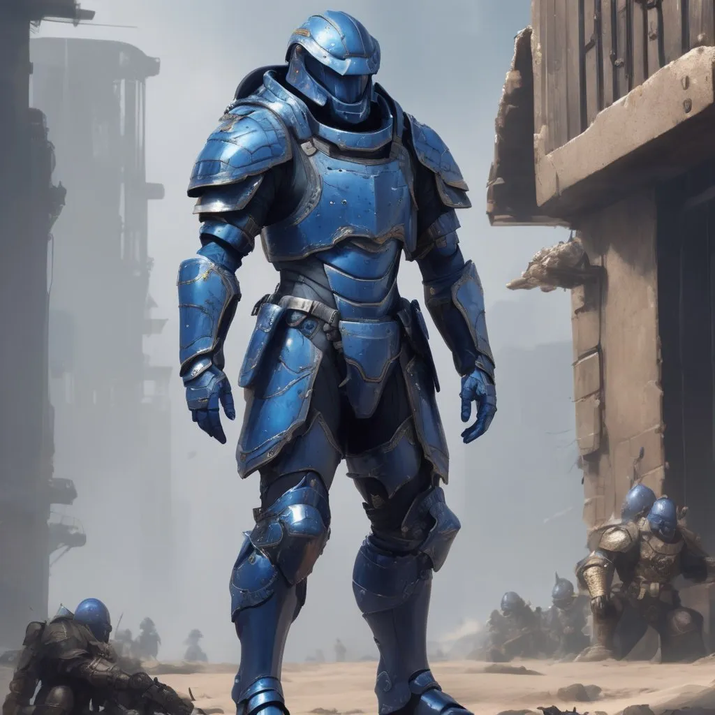 Prompt: Design a paranoia soldier in armor, whose rank is indigo, his armor is generally indigo, malformed, mutated hukman, realistic, 4k, ultra HD