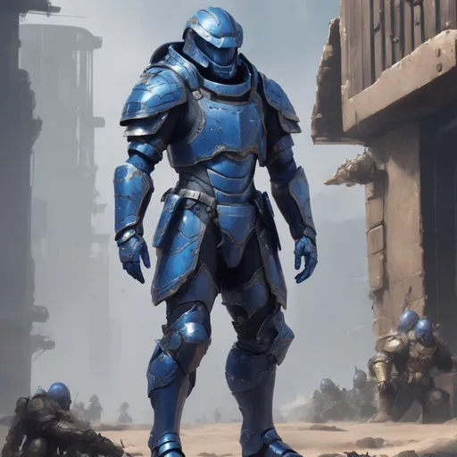 Prompt: Design a paranoia soldier in armor, whose rank is indigo, his armor is generally indigo, malformed, mutated hukman, realistic, 4k, ultra HD