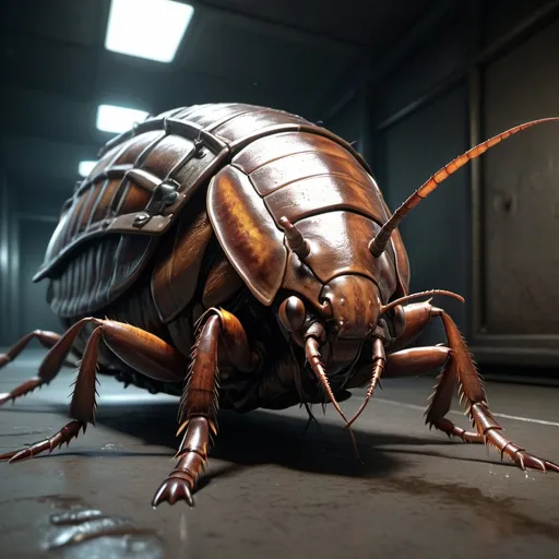 Prompt: Design a giant radioactive cockroach, fullbody, realistic, 4k, ultra HD, detailed, sewer setting, sci-fi, high-quality rendering, atmospheric lighting, intense gaze, professional rendering, atmospheric lighting, detailed facial features, intense expression, realistic shadows, professional, detailed textures,