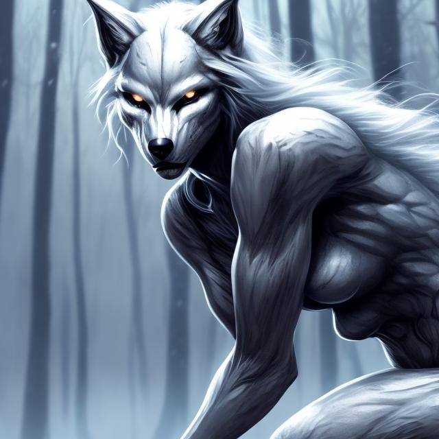 Prompt: silvery illustrated werewolf female, full body, full hd, 4k, realistic, 