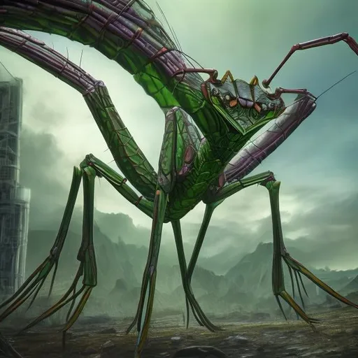 Prompt: Design me a giant radioactive mantis, realistic, 4K, ultra HD