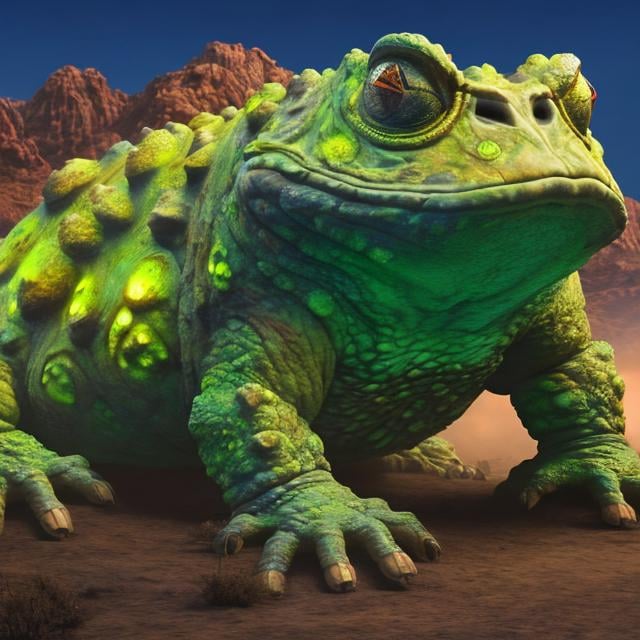 Prompt: Design me a giant radioactive toad, realistic, ultra HD