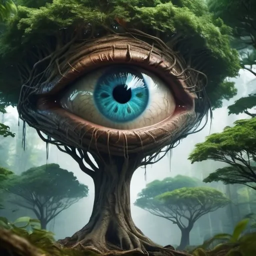 Prompt: Eye Tree Forest, science fiction, realistic, full HD, 4k