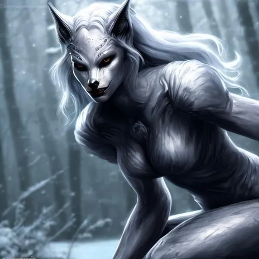 Prompt: silvery illustrated werewolf female, full body, beautiful, full hd, 4k, realistic, 