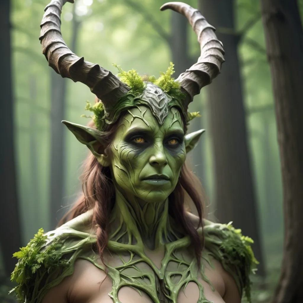 Prompt: Design me a giant radioactive dryad, realistic, ultra HD malformed horns, tatered scales, fullbody, realistic, 4k, ultra HD