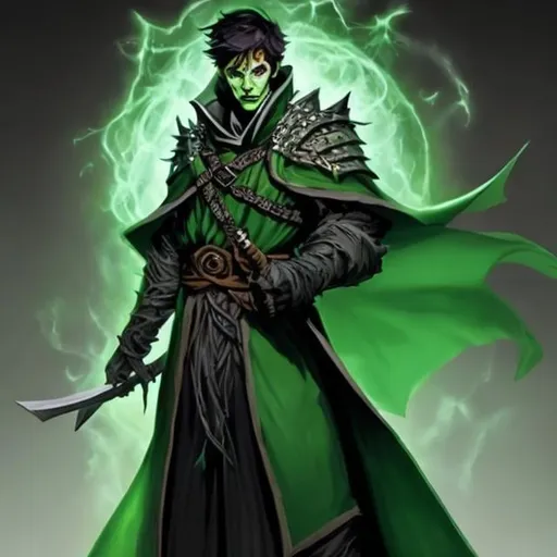 dnd 5e, warlock, human variant, green robe, Longbow,...