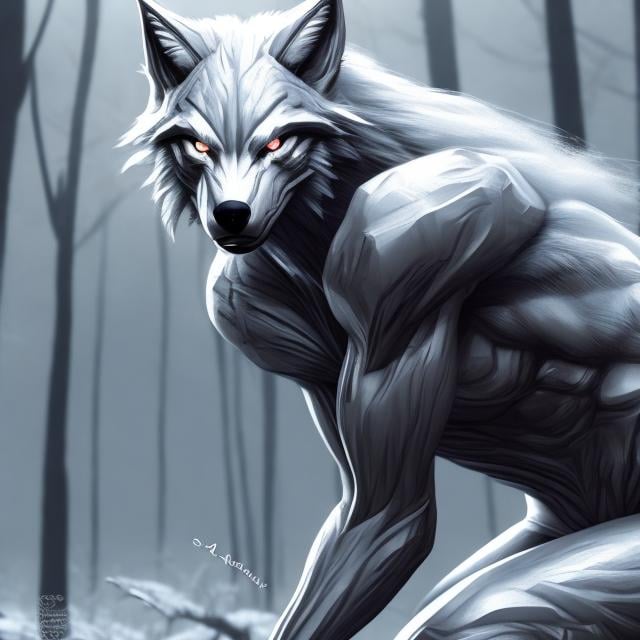 Prompt: silvery illustrated werewolf female, full body, full hd, 4k, realistic, 