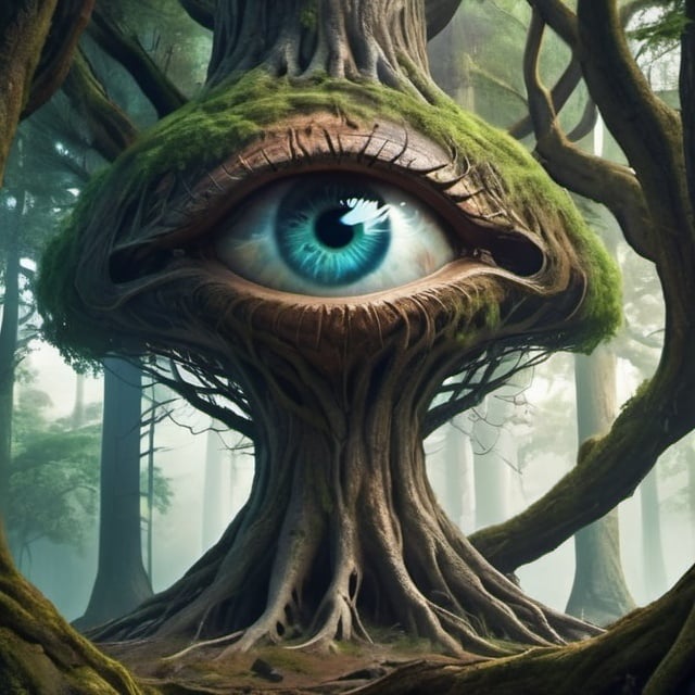 Prompt: Eye Tree Forest, science fiction, realistic, full HD, 4k