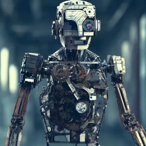 Prompt: design a humanoid clockwork robot in bad condition, full body, realistic, full HD, 4K