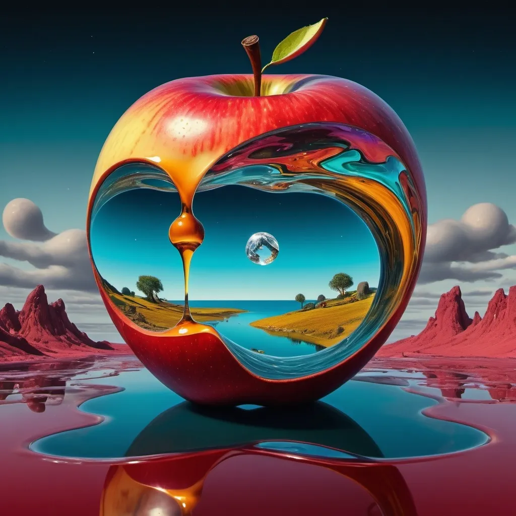 Prompt: Salvador Dal� style vision, surrealist, dreamlike, precise, melting human , apple, star
