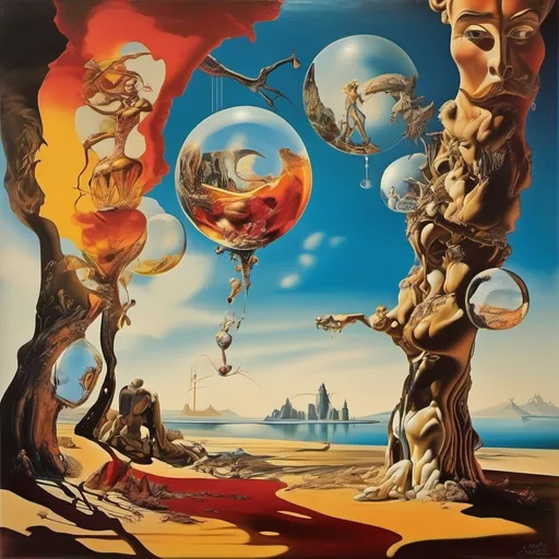 Prompt: (Salvador Dalí style vision), surrealist, dreamlike atmosphere, (melting objects), precise and intricate details, exaggerated proportions, vibrant contrasting colors, a whimsical landscape blending reality and fantasy, dramatic shadows and highlights, (ultra-detailed), an evocative scene that captures a timeless dream.