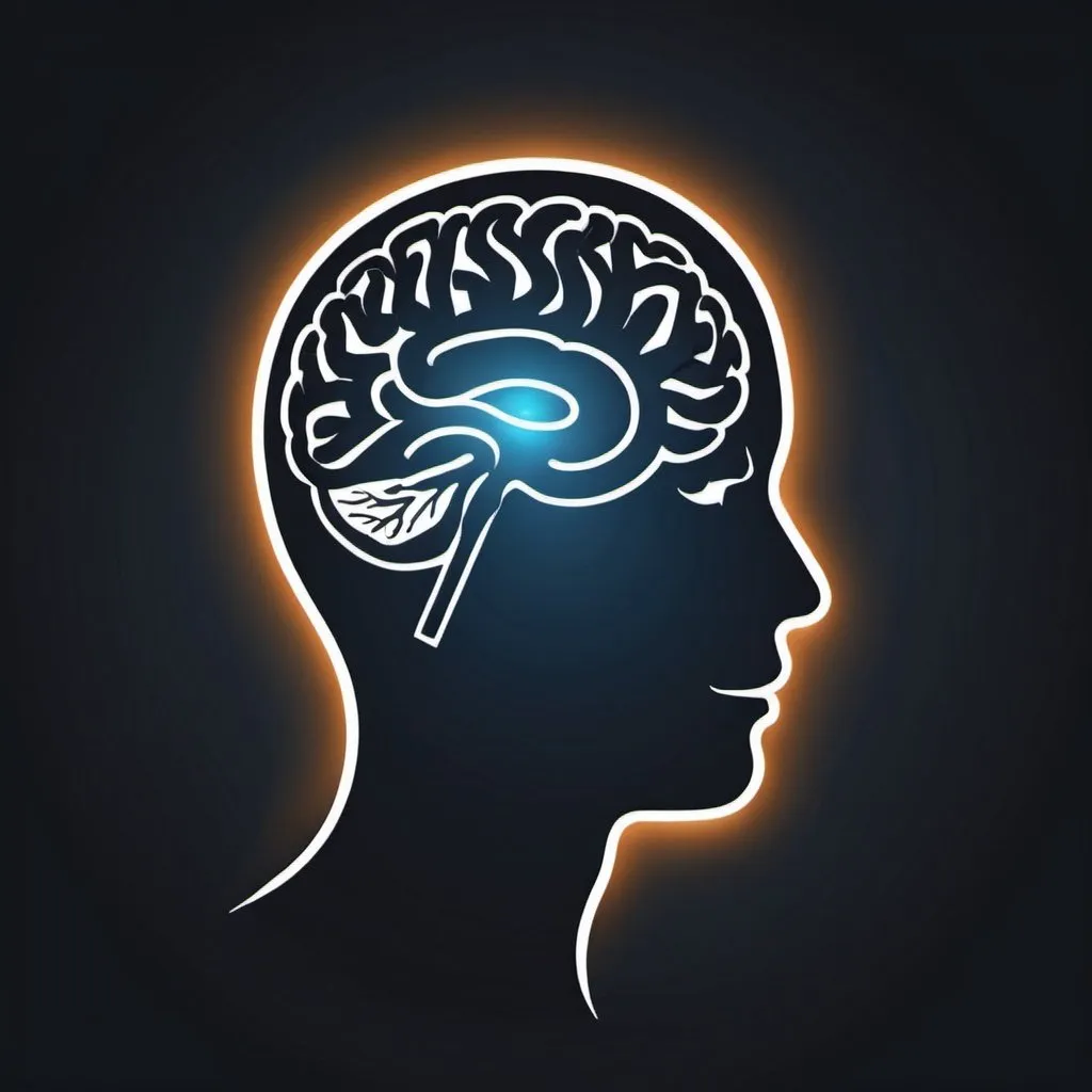 Prompt: logotipo para pagina de conteudo de crescimento mental com fundo escuro e um cerebro humano com uma lampada representando idéias