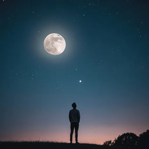 Prompt: Person looking at an open night sky with a dreamy moon