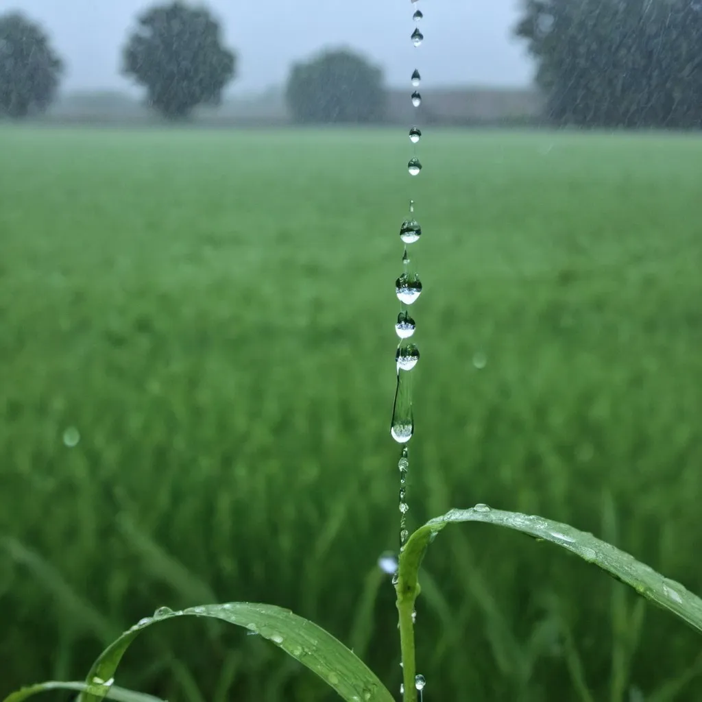 Prompt: Heavey Rain drop in field
