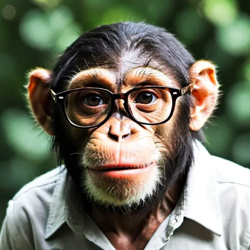 Prompt: Man like monkeys and wearing glasses