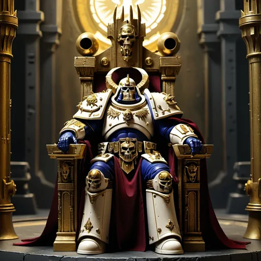 Prompt: The Emperor of man kind warhammer 40k sitting on the golden trone

