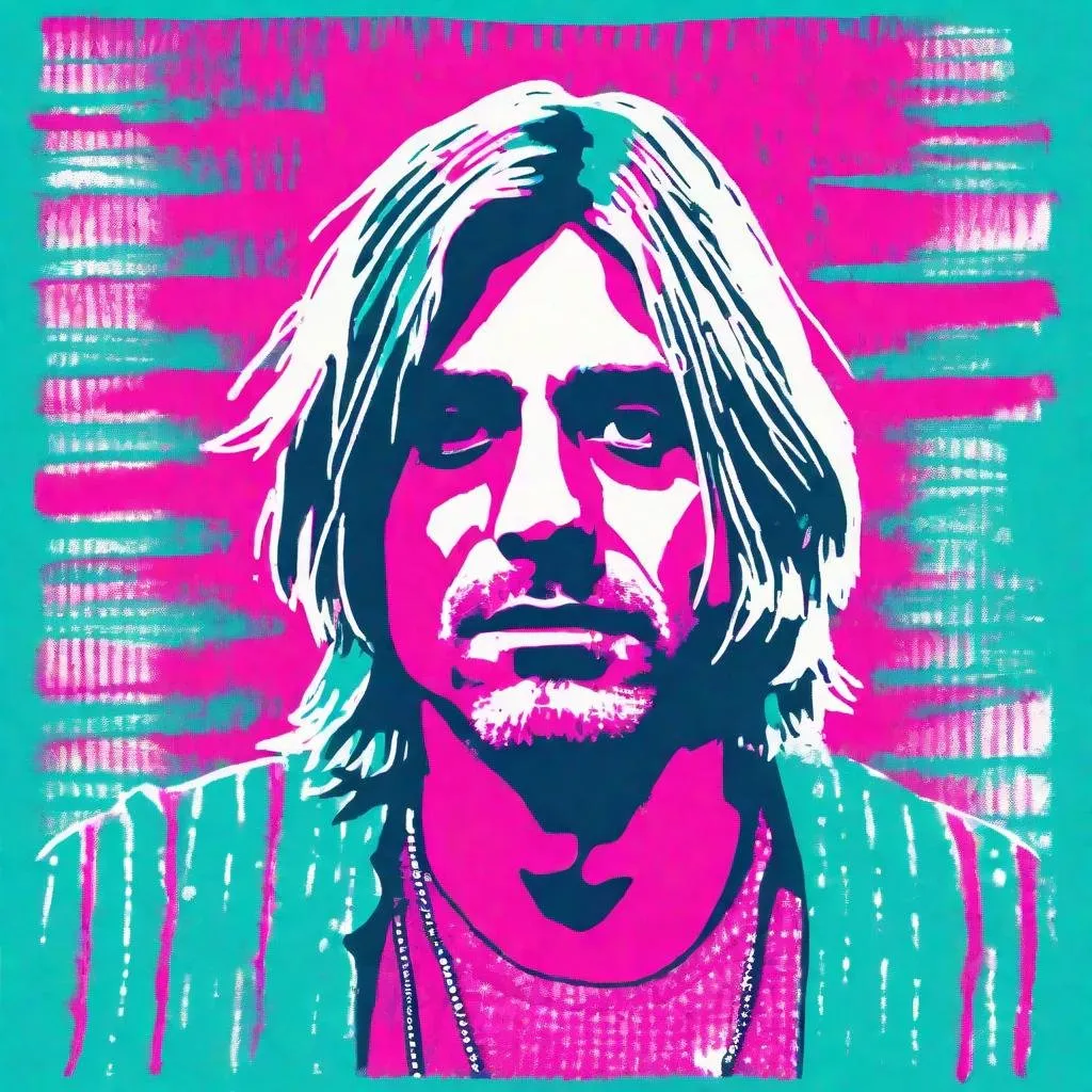 Prompt: Risograph punk Kurt cobain in cyan,magenta and white, hand drawn texture, simple,minimalist shapes flat colors.