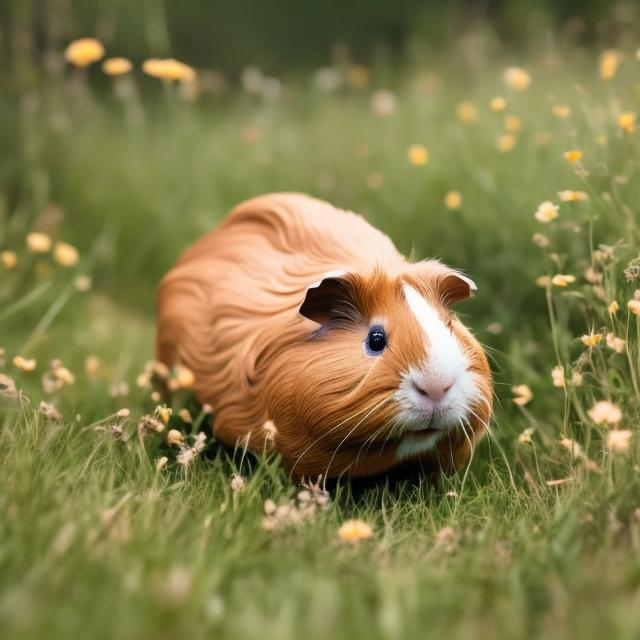 Prompt: A Guinea Pig walking in a meadow