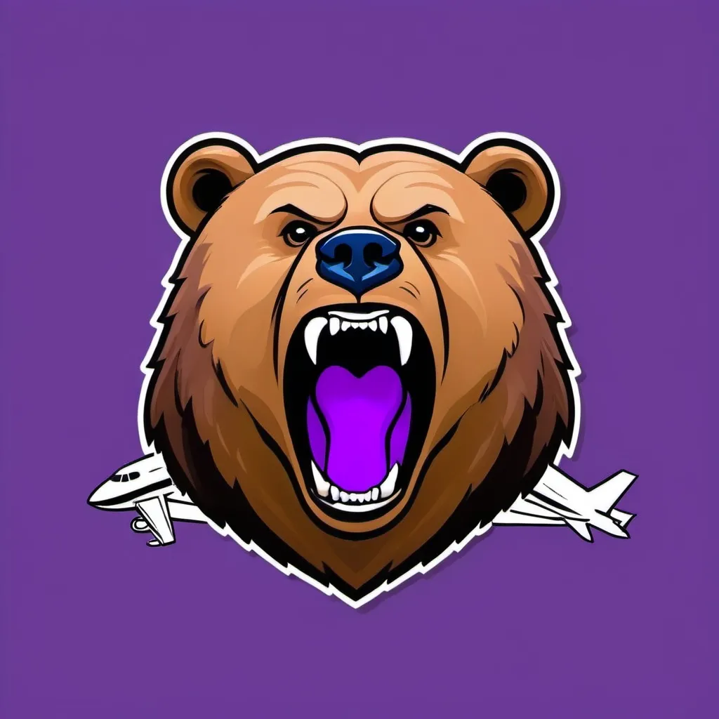 Prompt: Make the emojis grizzlies logo bear mouth open with a plane purple background