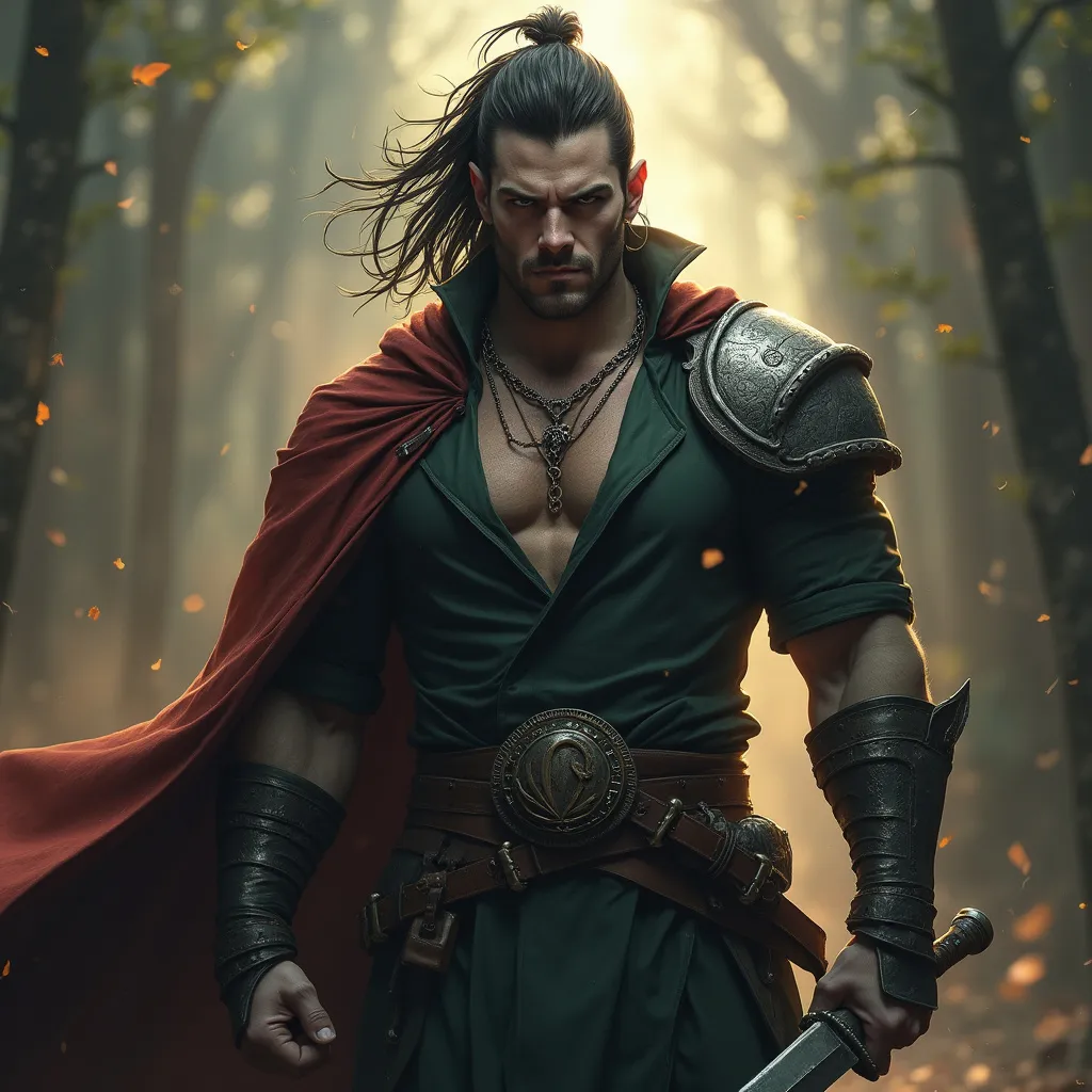 Prompt: a handsome and dangerous half-orc male 