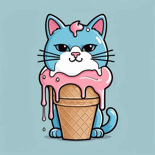 Prompt: Dripping Ice Cream Cone Cat: A simple outline of a cat with a giant dripping ice cream cone for a body. Use bold lines for the cat and playful drips for the ice cream.