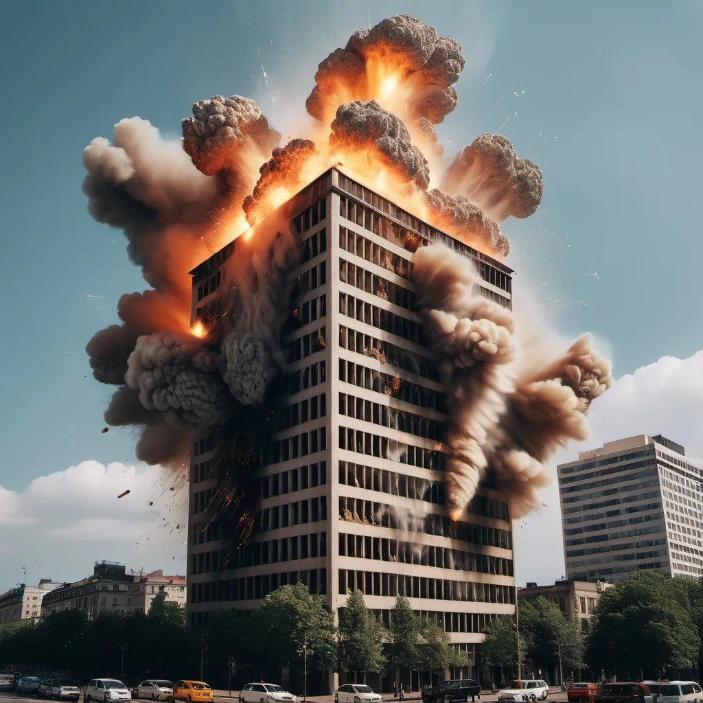 Prompt: make that an building is exploding