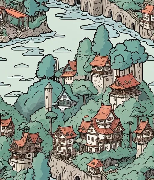 Prompt: 2d studio ghibli anime style, hyper detailed doodle d&d scene seamless pattern 