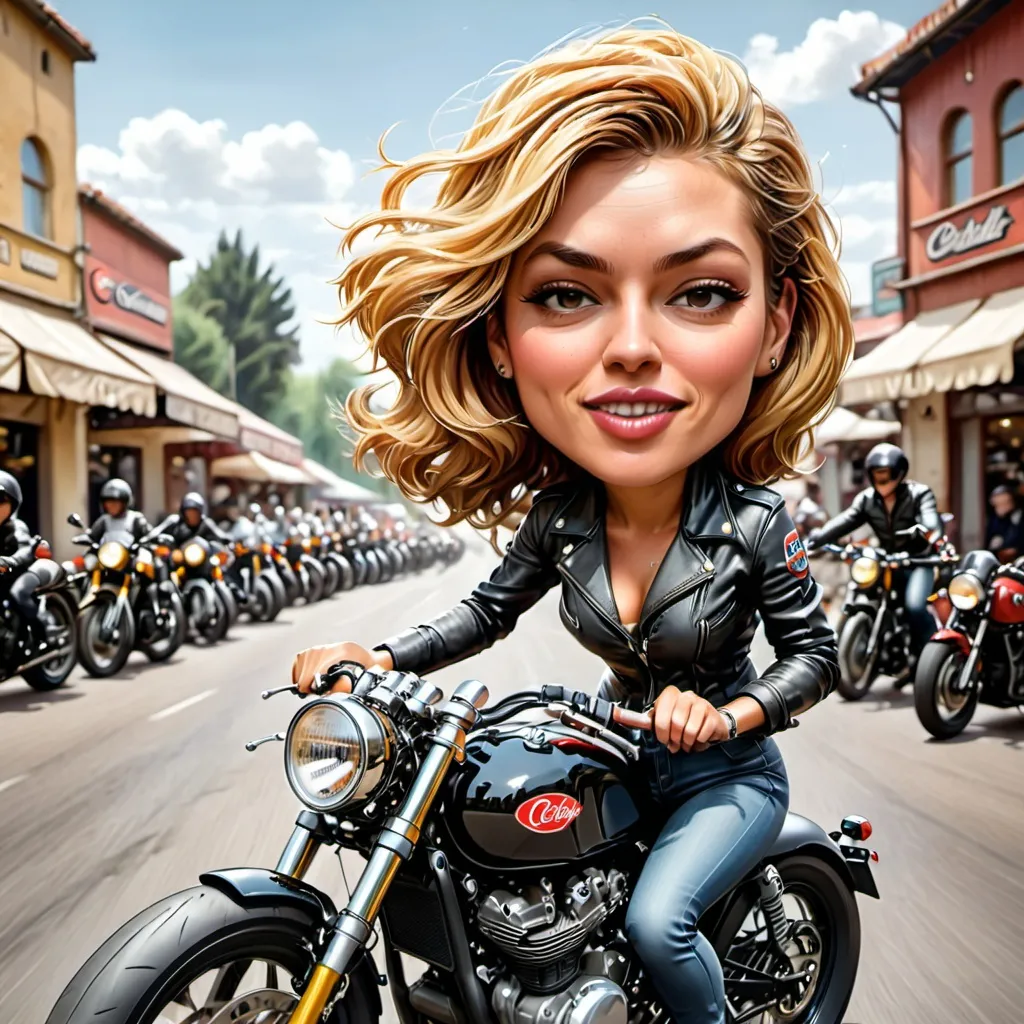 Prompt: Woman riding cafe racer