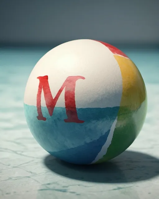 Prompt: create me an single realistic type Using the letter M watercolor  pool ball with high resolution 300 dpi  